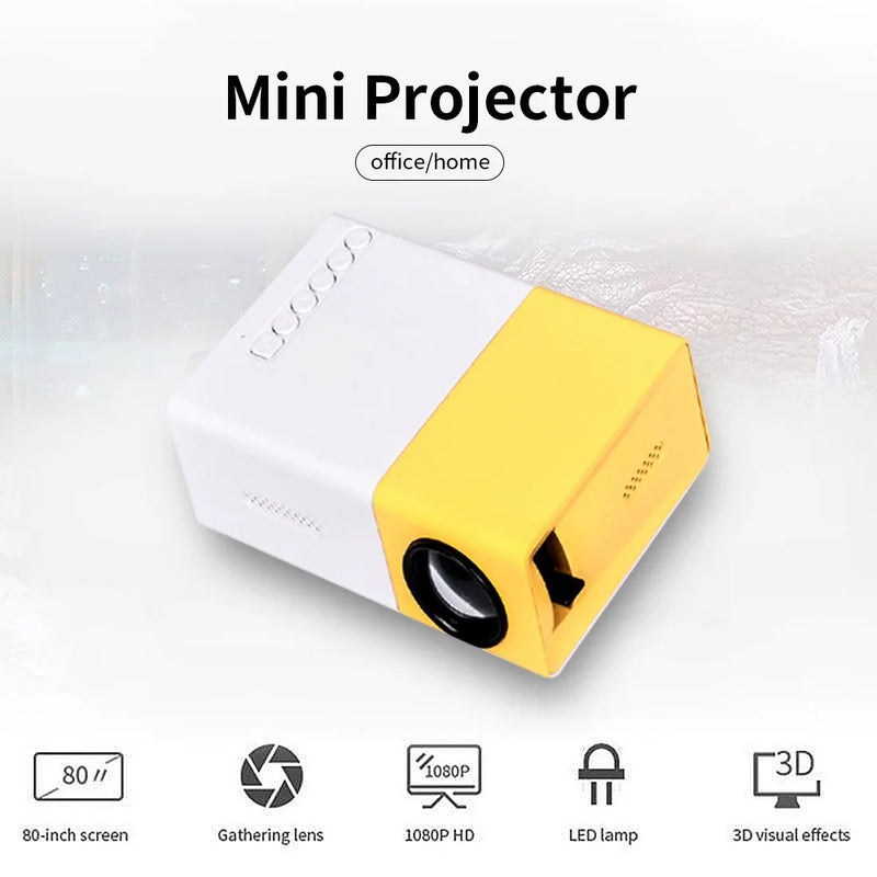 Projetor Mini LED YG300, Versão Atualizada YG300, 1000 Lumen, 320x240P, Compatível com HDMI, USB, Áudio, Media Player para Casa, Projetor