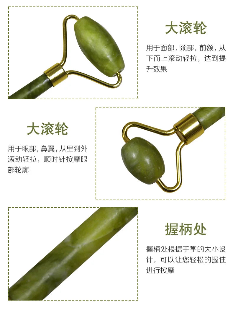 Massageador Facial de Jade Natural – Gua Sha e Jade Roller para Lifting e Antirrugas