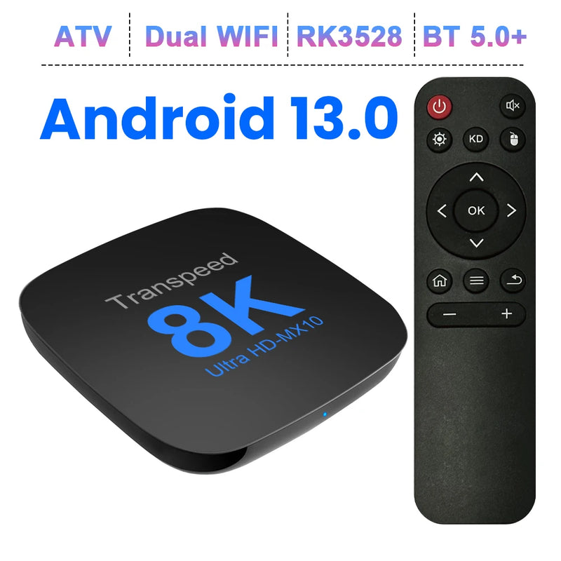 Transpeed TV Box Android 13 – Dual WiFi, 8K/4K 3D, Bluetooth 5.0, RK3528, Controle por Voz