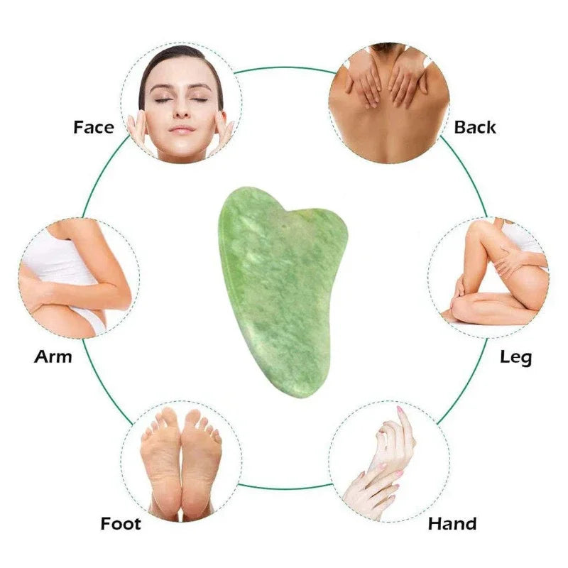 Massageador Facial de Jade Natural – Gua Sha e Jade Roller para Lifting e Antirrugas