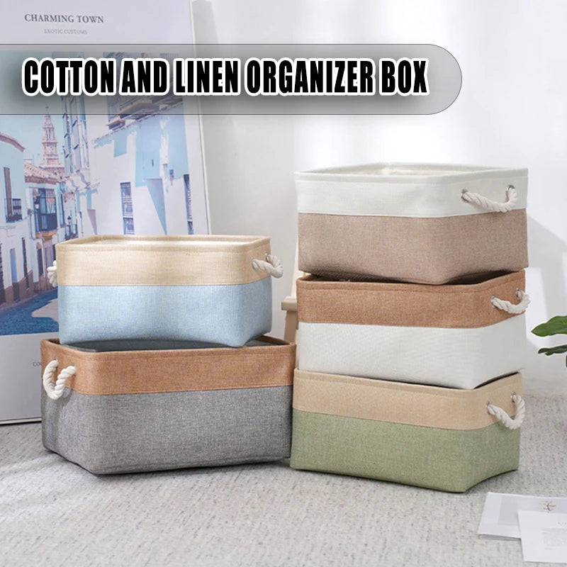 Cesta de Armazenamento Dobrável – Organizador de Algodão e Linho para Roupas, Brinquedos e Acessórios