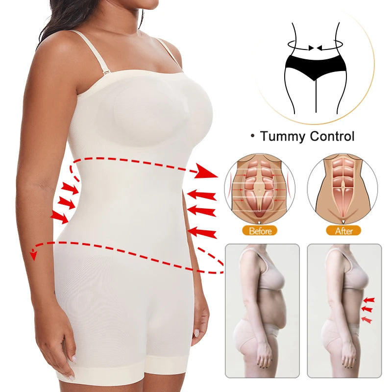 Body Modelador Sem Alças para Mulheres – Controle de Barriga e Levantamento de Bumbum, Sem Costura, para Uso Sob Vestidos