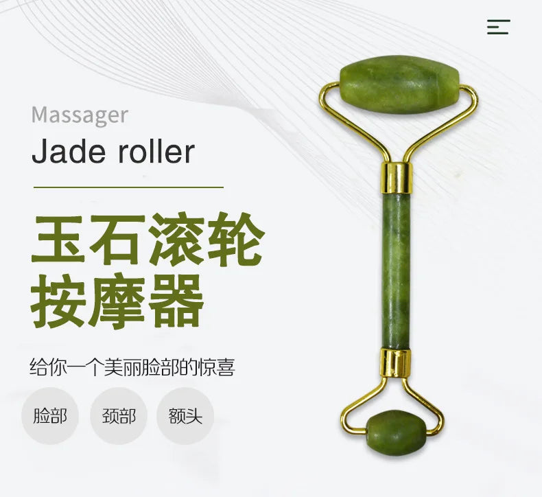 Massageador Facial de Jade Natural – Gua Sha e Jade Roller para Lifting e Antirrugas