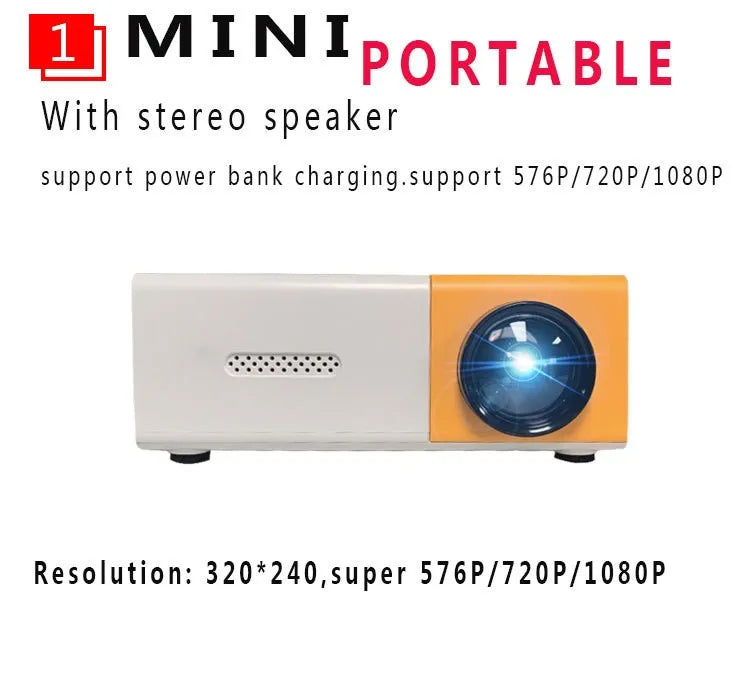 Projetor Mini LED YG300, Versão Atualizada YG300, 1000 Lumen, 320x240P, Compatível com HDMI, USB, Áudio, Media Player para Casa, Projetor