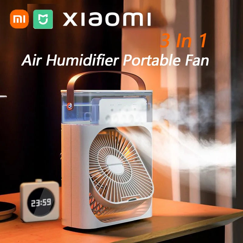 Umidificador de Ar Xiaomi 3 em 1 – Ventilador Portátil USB com LED e Resfriador de Ar