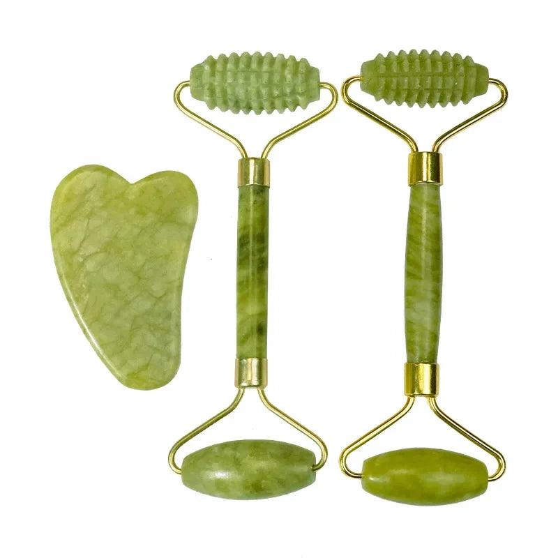 Massageador Facial de Jade Natural – Gua Sha e Jade Roller para Lifting e Antirrugas