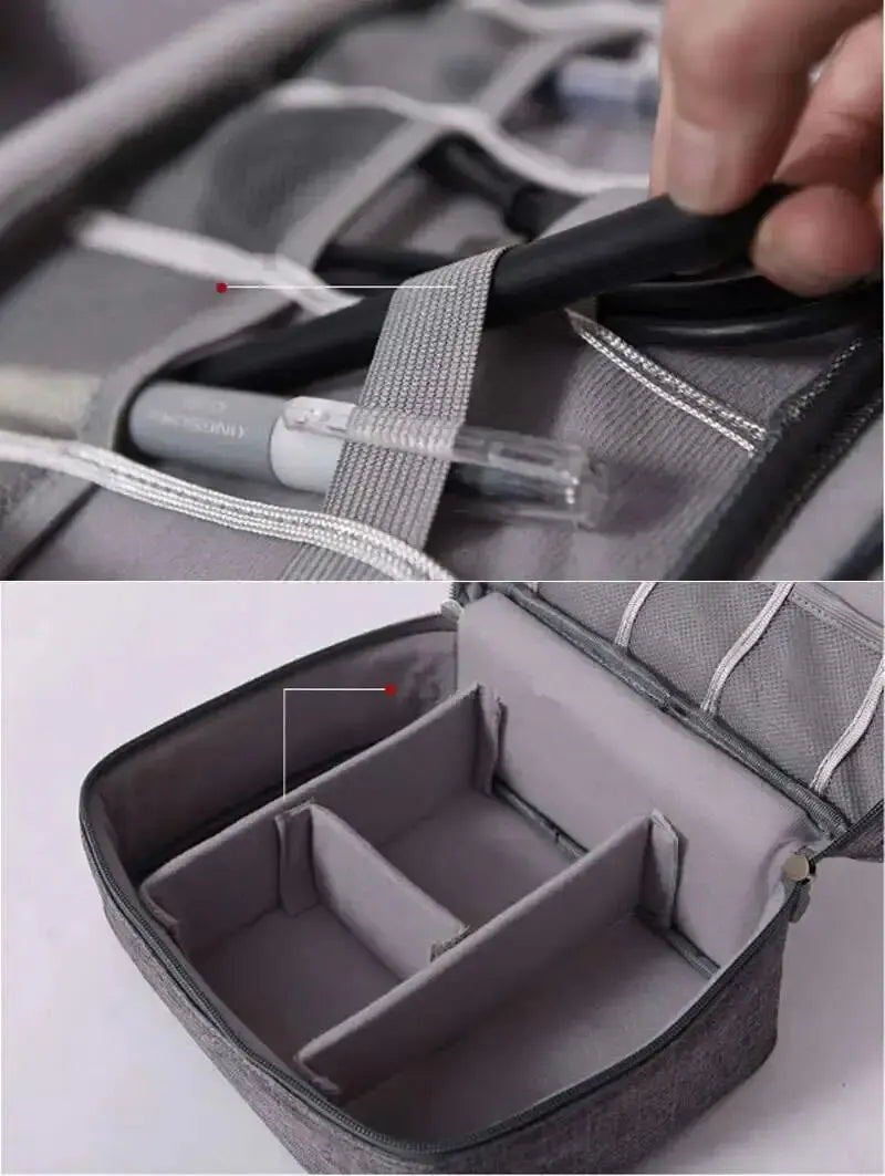 Saco Impermeável para Cabos – Organizador Portátil com Carregador USB, Ideal para Viagens