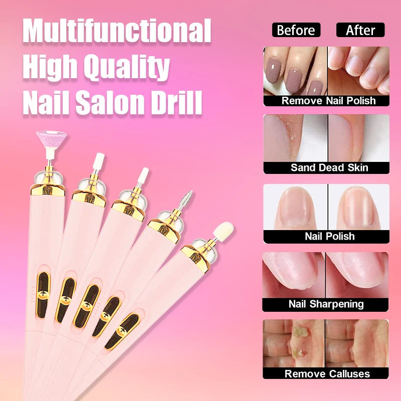 Máquina Elétrica de Lixar Unhas 5 em 1 – Portátil com Luz, Ferramenta para Manicure e Remoção de Gel